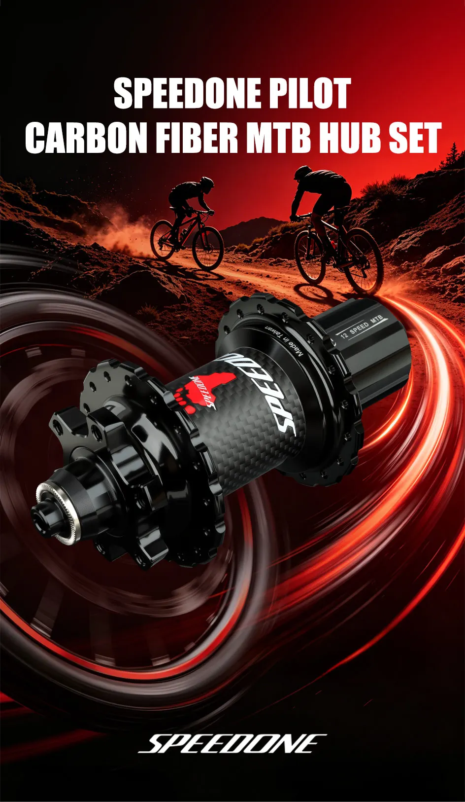 SPEEDONE Pilot Carbonfaser-Mountainbike-Nabensatz, leichtgewichtige MTB-Naben mit gedichteten Lagern, QR/TA Fahrradteile, Vorder- und Hinterräder-Naben – Detail 1