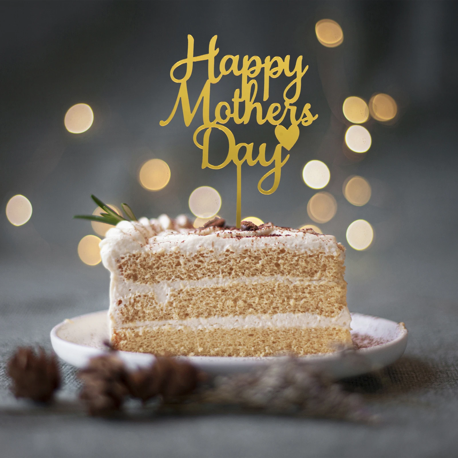 

10 Pcs Mother's Day Acrylic Decorations Golden Mirror Inserts Cards For Birthday Party Cake Topper Dessert Accessories Cake