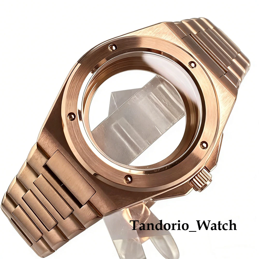 

Tandorio Engineer Style NH35 PT5000 ETA 2824 Men's Watch Case 100m Waterproof Sapphire Glass 40mm Rose Gold Watch Case Strap Set