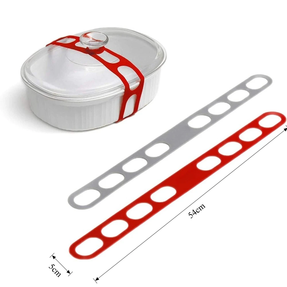 Correa de silicona reutilizable para tapas, banda elástica universal para ollas, sartenes, ollas de cocción lenta, cacerolas, loncheras, fácil transporte (54 cm)