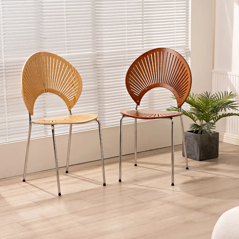 Nordic solid wood shell chair home backrest chair retro medieval simple dining table makeup