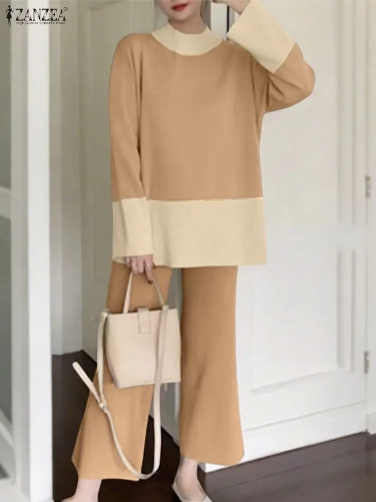 

ZANZEA Long Sleeve Autumn Pants Sets Women Casual Loose Blouse Pants Suits Solid Elegant Office Lady Outfits 2025 Matching Sets