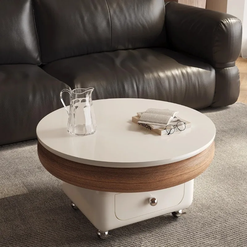 Movable Small Apartment with Wheels, Cream Wind Edge, Liftable Sofa, Exquisite Round Living Room
