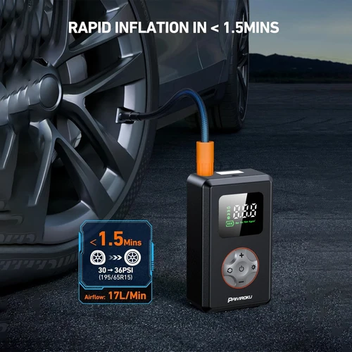 Imagen 2 del producto Inflador de neumáticos Compresor de aire portátil Mini bomba de neumáticos de bicicleta inalámbrica de 150 PSI, bomba de aire para automóvil con manómetro, luz LED