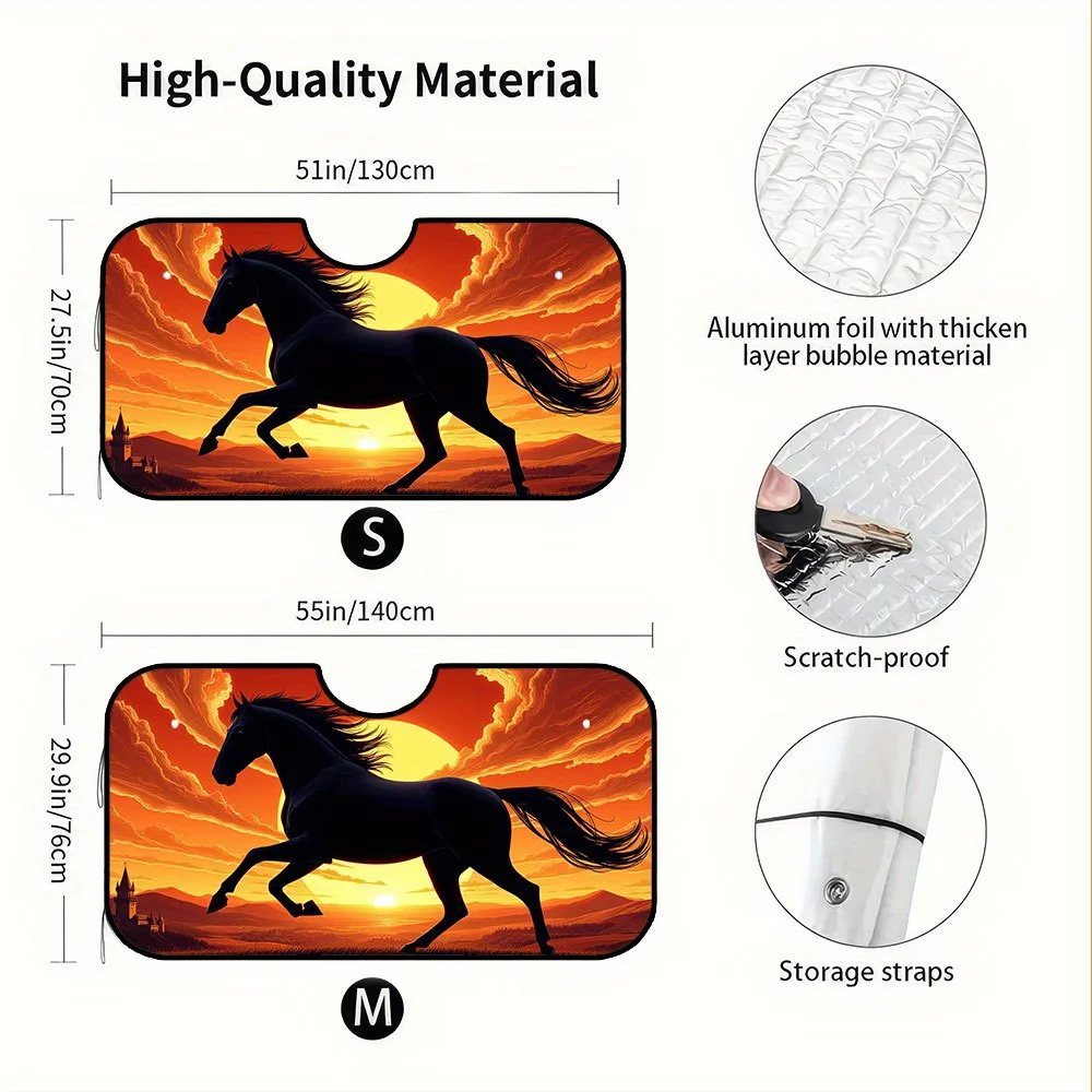 قطعة واحدة، حاجب من الشمس للسيارة بنمط حصان غروب الشمس للنافذة الأمامية، قابل للطي وعملي، مثالي للشارع الضواحي والصباح #2