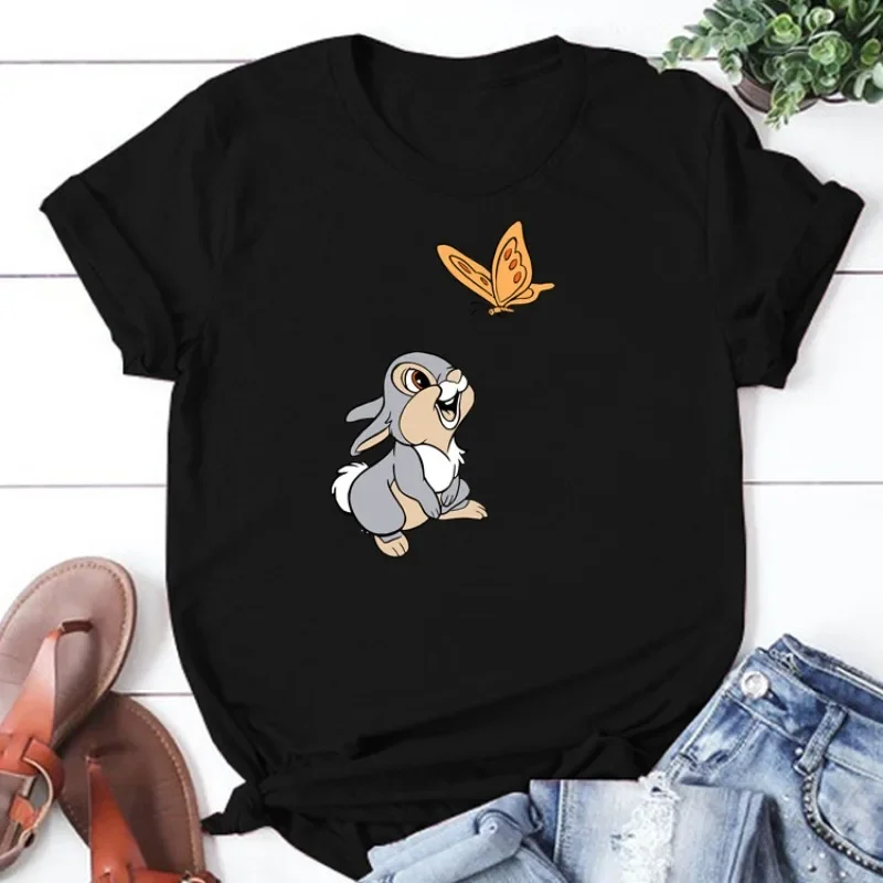 Cartoon Bambi Printed T Shirt Short Sleeve Shirt Disney Clothes Funny Harajuku Y2K Kawaii Streetwear Clothes Unisex