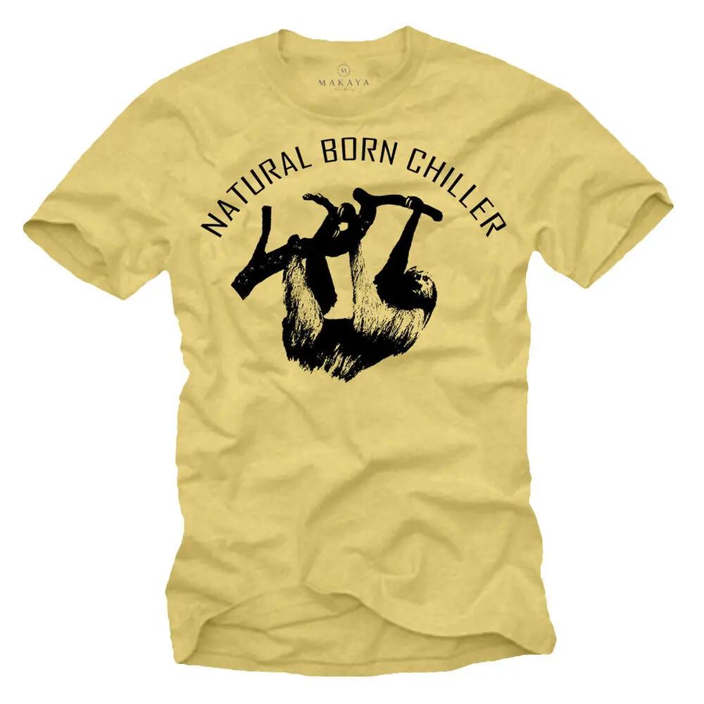 Men's Funny Cool Funny Sloth Saying Natural Born Chiller Guys T-Shirt-