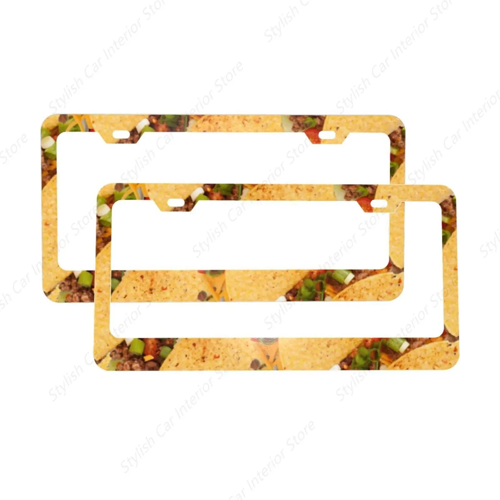 

License Plate Frame (Taco Pattern) 2 Holes License Plate Holder with Accessories (2 Pack)