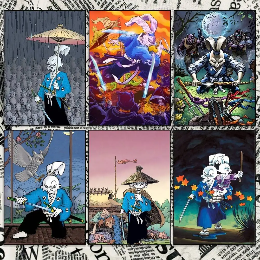 Samurai Bunny U-Usagi Yojimbo Retor Poster High Quality Dorm Living Room Aesthetic Wall Decoration Painting Stickers Gift