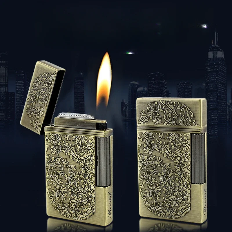 

Винтажная металлическая зажигалка с цветочным узором, яркий звук, газовая зажигалка, шлифовальный круг, кремневая зажигалка, мужской гаджет для курильщика