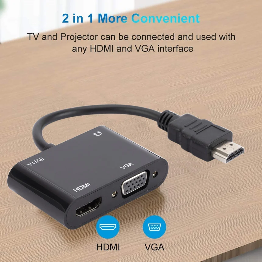 HDMI-compatible To VGA HD Adapter HD to VGA HD Splitter Support Dual Display At Same Time with audio for Pc Laptop Ultrabook