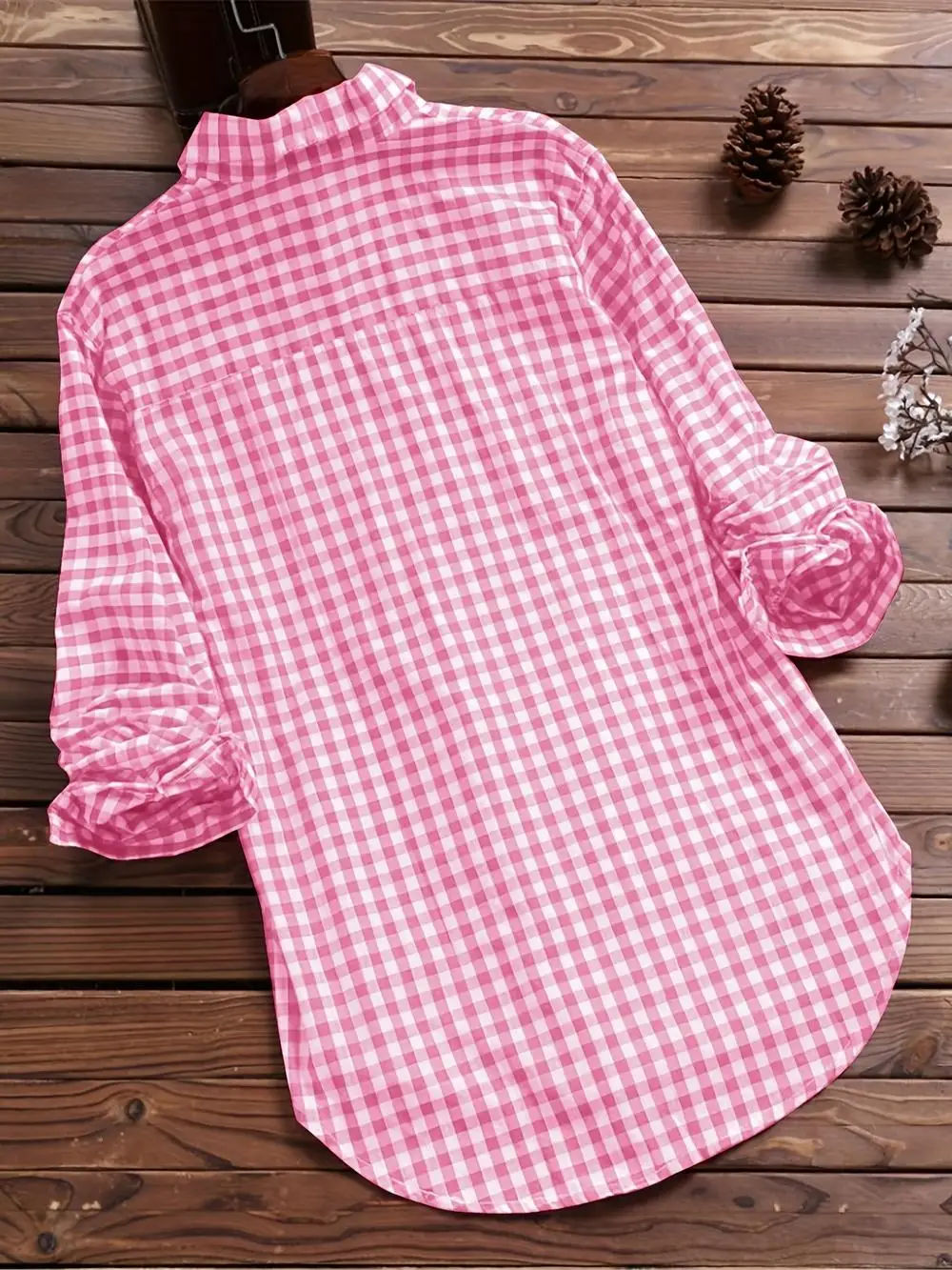 Gingham Print Classic Shirt, Vintage Button Front Long Sleeve Shirt With A Collar, Women\'s Clothing