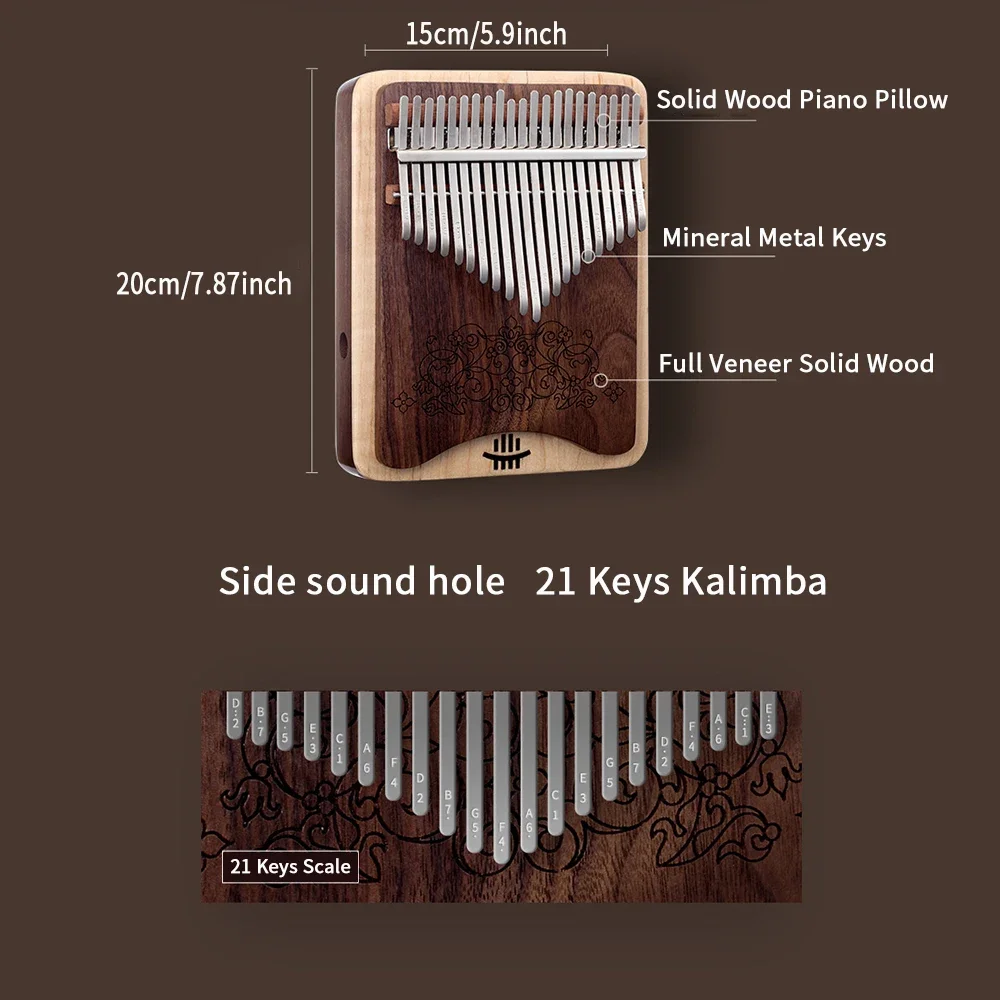 Hluru 17/21 Key Kalimba Walnut Thumb Piano Top Professional, A class, with Songbook Set and Pickup Maple Musical Instruments