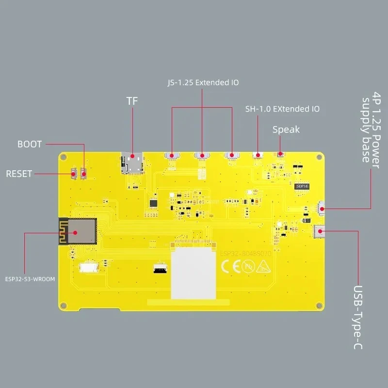  7 Inch ESP32-S3 TFT Screen for Arduino HMI 8M PSRAM 16M Flash Lvgl WiFi&Bluetooth 800*480 Smart Touch Display RGB LCD Module