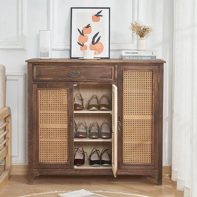Organizer Shelf Shoe Rack Drawer Storage Simple Rattan Shoe Cabinet Display Open Kitchen Muebles Para El Hogar Furniture