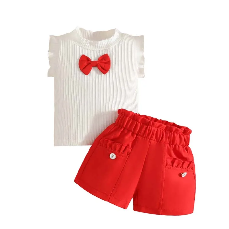 1–3 Years Fashion Toddler Baby Girl Clothing 2Piece Outfits Sweet Summer Sleeveless Bow Tops+Shorts Infants Girl Clothes