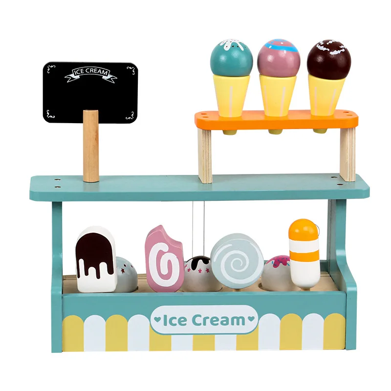 Wooden simulation ice cream truck, children's play house, ice cream tree, interactive toy for boys and girls