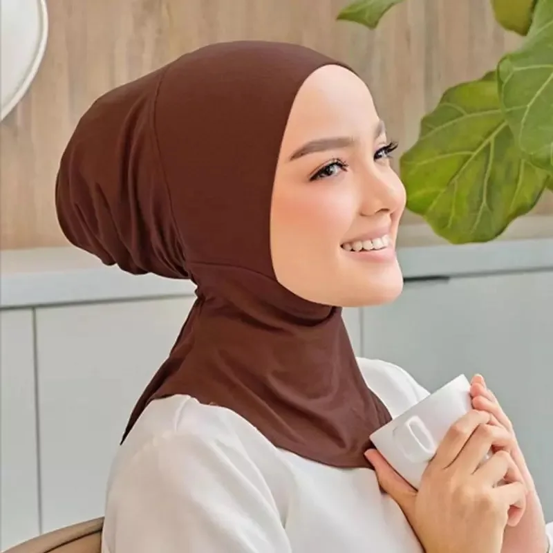 Gorros interiores lisos para mujer, Hijab musulmán, algodón elástico, bufanda interior Ninja islámica, gorro, pañuelo para la cabeza, turbante árabe