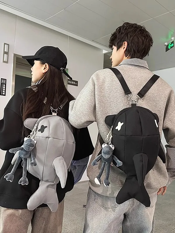 Whale Design Backpack Unisex Street Style Cycling Bag Fashionable Student Backpack Dual Shoulder Strap Cartoon Animal Shape