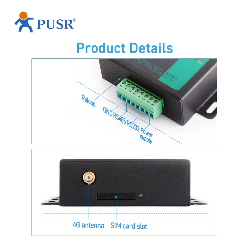 PUSR Global Frequency Industrial RS485 RS232 CAT 4 Serial to 4G LTE Cellular Modem Modbus RTU to TCP USR-G786-G