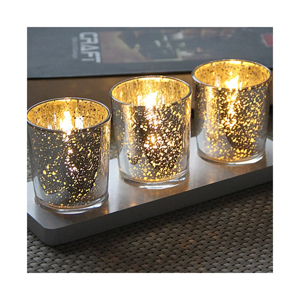 

Sparkled Gold Mercury Glass Holder Speckled Metallic Finish Tea Light Holder for Wedding Party Restaurant Bar