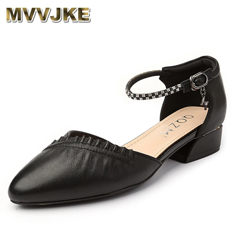 Pointed Leather Hollow  Female New Summer Fashion Thick Heel Professional Temperament High Heels Woman