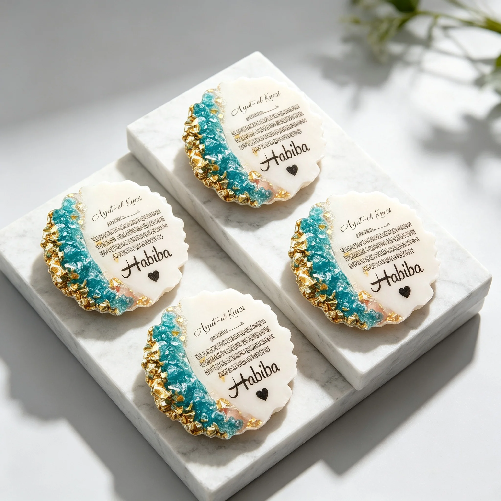 Personalized Ayatul Kursi Magnet: Pink Epoxy Islamic Baby Shower Favor