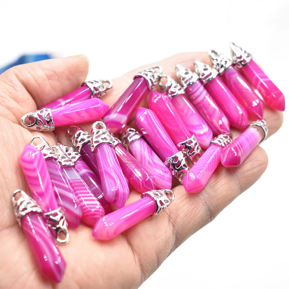 

2022 Fashion good quality red Stripe onyx pillar charms pendants 10x38mm for jewelry making 24pcs/lot wholesale free shipping