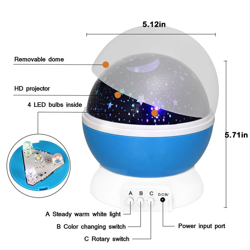 Galaxy Projector Starry Sky Rotating LED Night Light USB Battery Children Bedroom Star Night Lights Moon Light Kids Gift Lamp