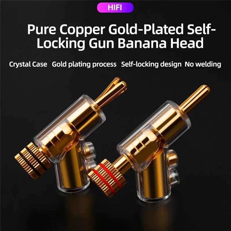 Self-Locking Banana Plug Y-Shaped Gun Type Adapter Gold Silver Hi-End Copper Speaker Terminal Connector Audio Amplifier