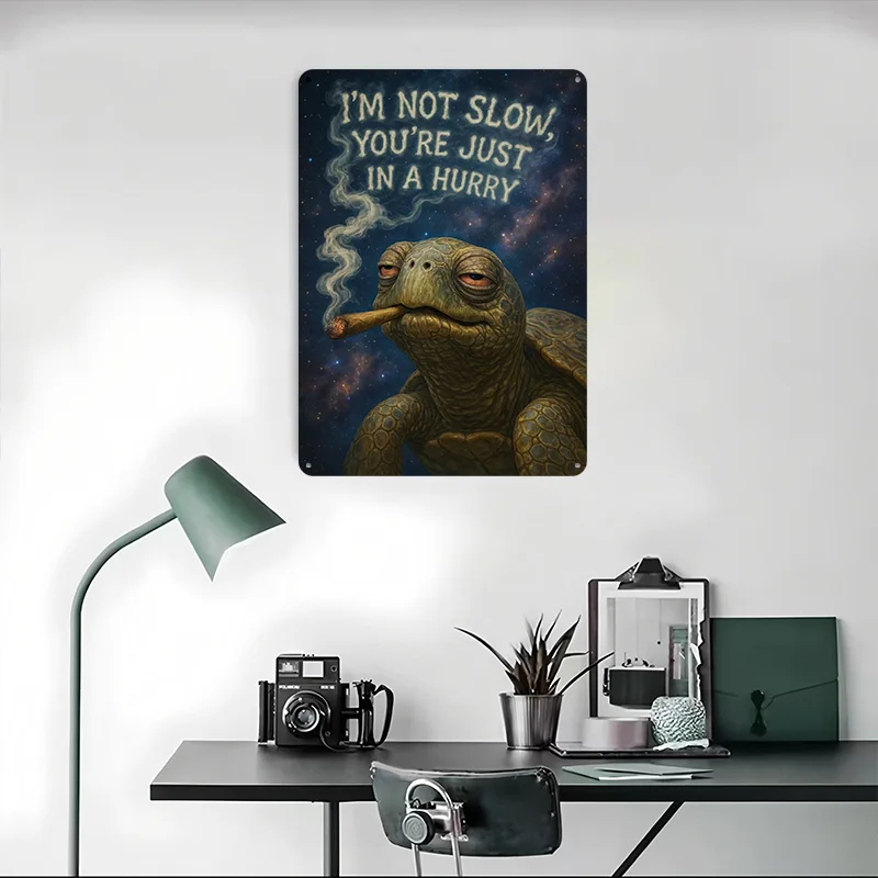 Relaxed Turtle With Smoking in Space Metal Poster Vintage Decor Custom Aluminum Metal Signs for Wall Art Decoration Room Home