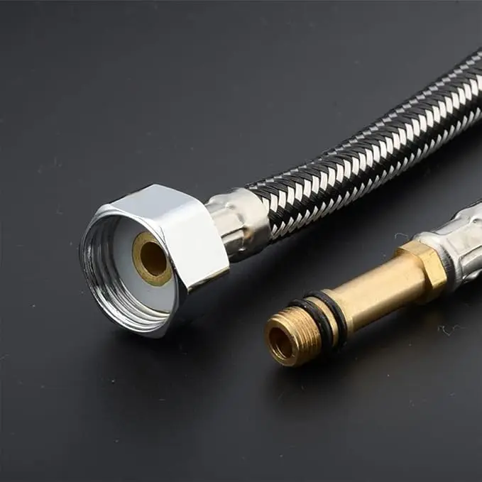 2pcs 1/2'' Stainless Steel Nylon Braided Tube Pipe Hose Silicone Plumbing Thermoresistant Tap Basin Faucet Sink Kitchen Bathroom