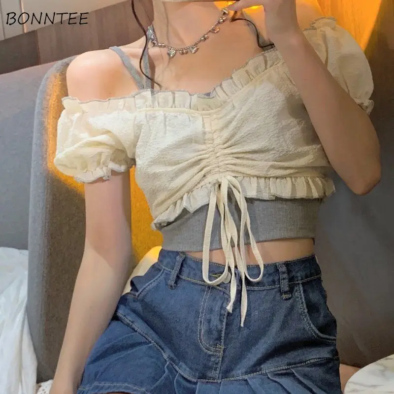 Sets Women Summer Korean Style Sweet Fashion Streetwear Slim All-match Holiday Comfortable Cropped Party Girls Kawaii Elegant