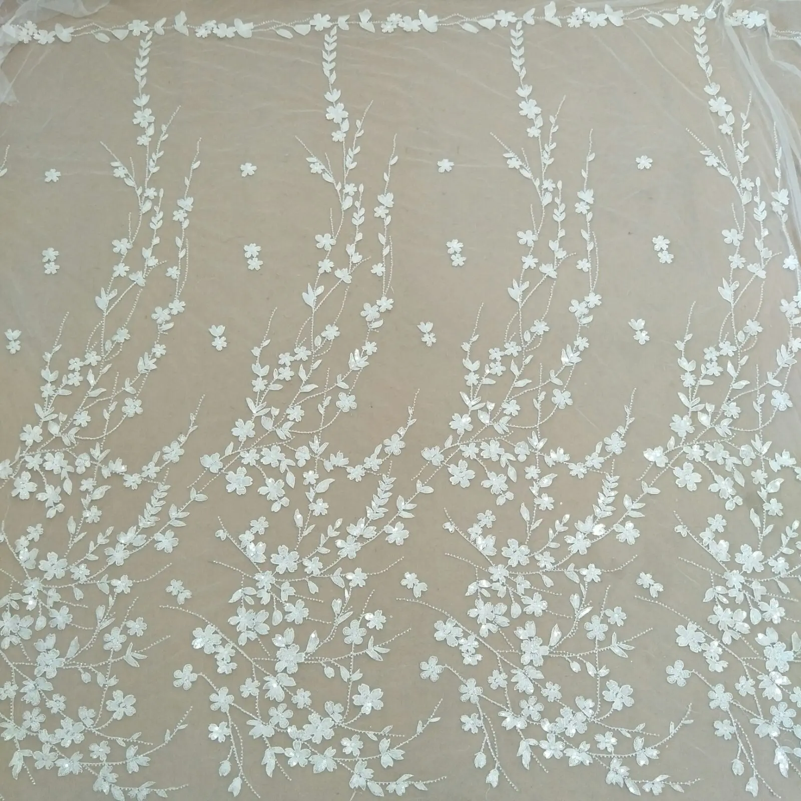 Bridal small flower wedding gown dress lace fabric with sequins 130cm width sell by yard