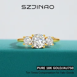 Total 2CT VVS1 Moissanite Ring AU750 Real 18K Gold Rings for Women Wedding Anniversary Classic Engagement Gift High Jewelry