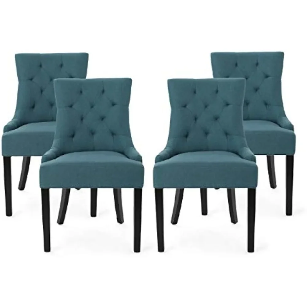 Edwina Contemporary Tufted Fabric Dining Chairs (Set of 4), Dark Teal and Espresso