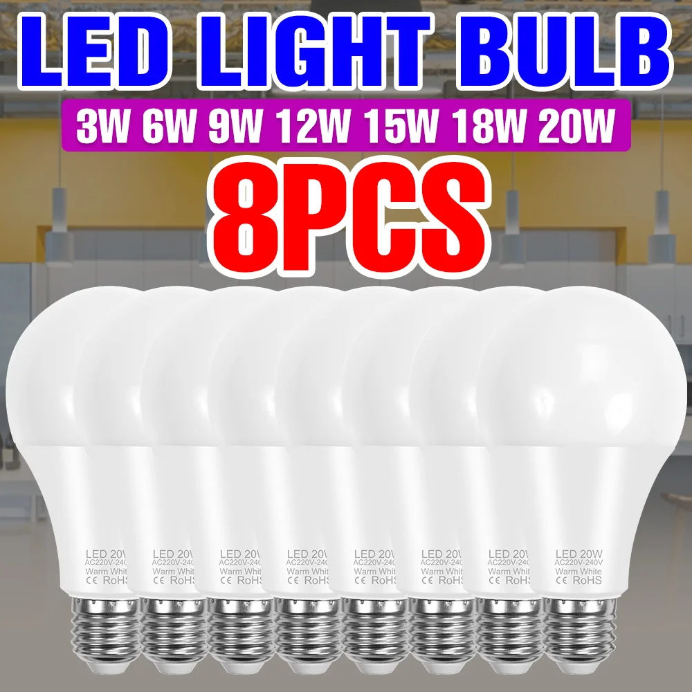 

8 Pack LED Light Bulb E27/E26 Ceiling Lamp E14 Led Chandelier Bulbs AC220V 3W 6W 9W 12W 15W 18W 20W For Home Living Room Bedroom