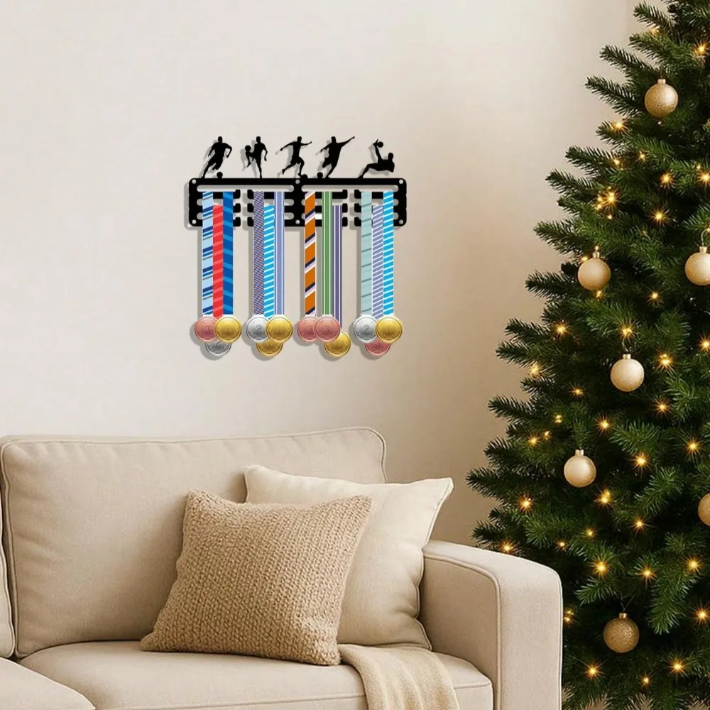 ตะขอแขวนกีฬาโลหะสีดำ 1 ชิ้น - จอแสดงผลเหรียญและที่แขวนถ้วยรางวัลสำหรับนักกีฬา, ตกแต่งยิม - ของขวัญผู้ชื่นชอบกีฬา, เหมาะสำหรับห้องนอน,