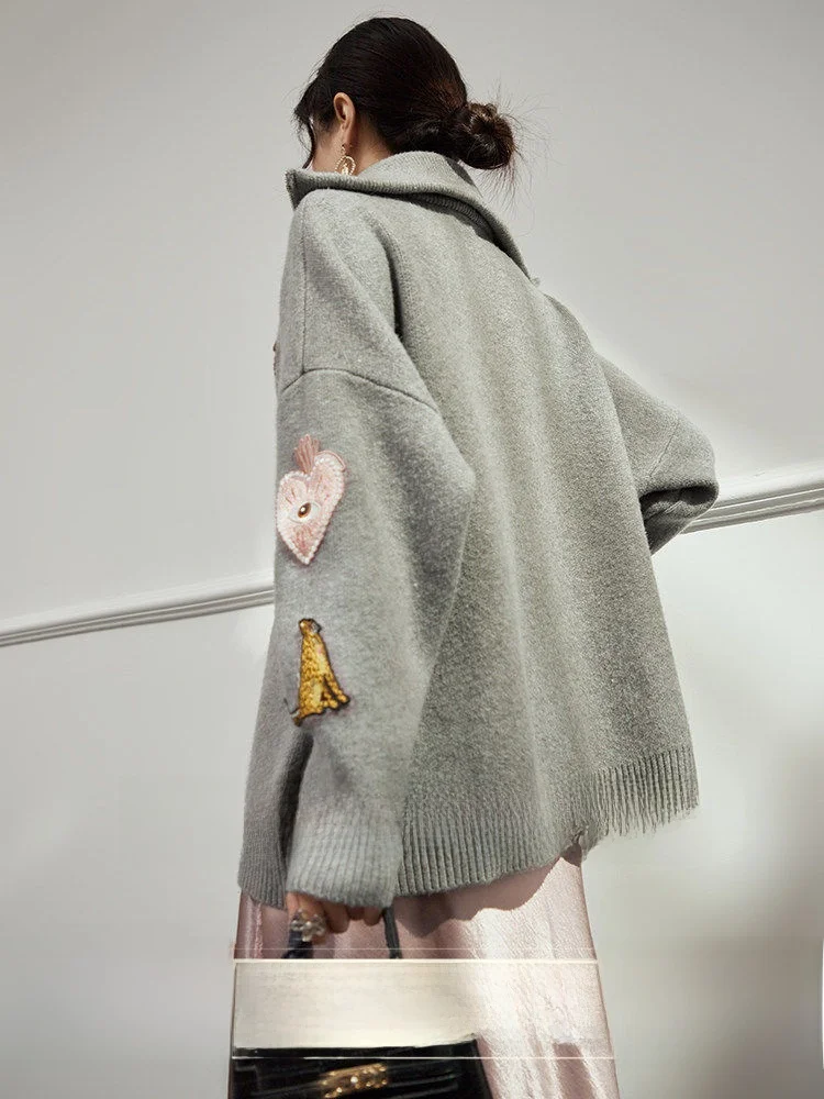 

ey Open Cardigan Women's Loose Versatile Slimming Trendy Knitted Top U Autumn New Sle Commute Sle Long Sve V-Ne