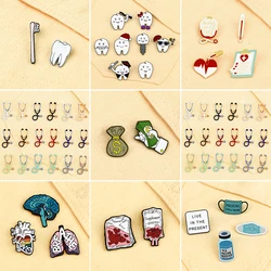 2-9Pcs/Set Cute Cartoon Tooth Brooch Doctor Nurse Mini Stethoscope Thermometer Enamel Pins Lapel Pin Badge Jewelry Gift Dentist
