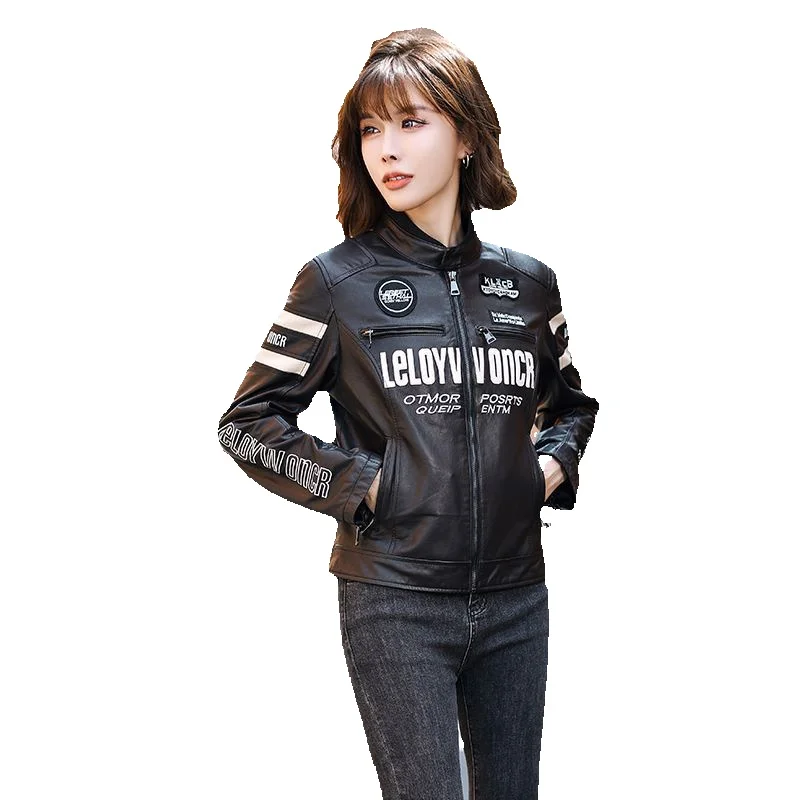 

Seasonal New Genuine Leather Coat Women's Short Genuine Sheepskin Fashion Stand Up Neck Motorcycle Coat