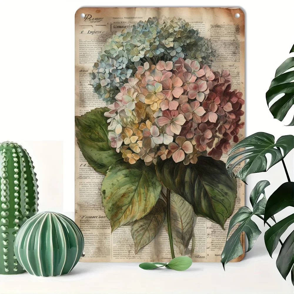 Vintage Hydrangea Aluminum Tin Sign - Retro Floral Home & Bar Decor, 20.32x30.48 cm, Multipurpose Wall Art with Vibrant Color