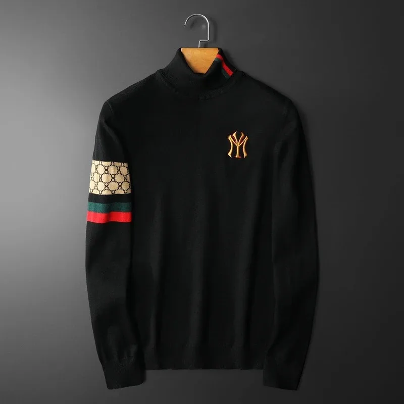 

High end brand long sleeve high neck men's knitted sweater Korean style exquisite embroidery jacquard fashion boutique pullover