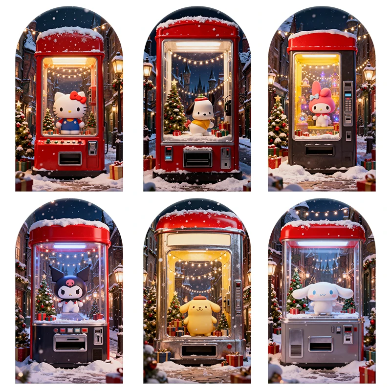 

Sanrio Characters Christmas Claw Machine Theme Arch Backdrop Cover Festive Scene For Kids Birthday Baby Shower Photo Booth Decor