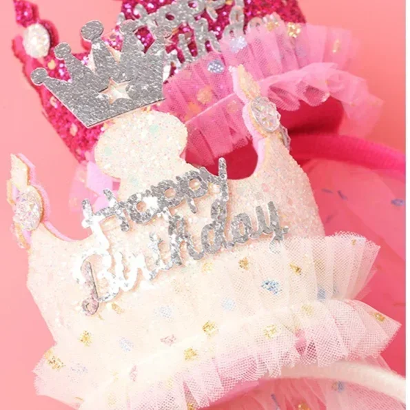 Crown Gauze Headbands for Girls Birthday Party Sweet Princess Birthday Hat Baby Girl Hair Accessories Children Surprise Gifts