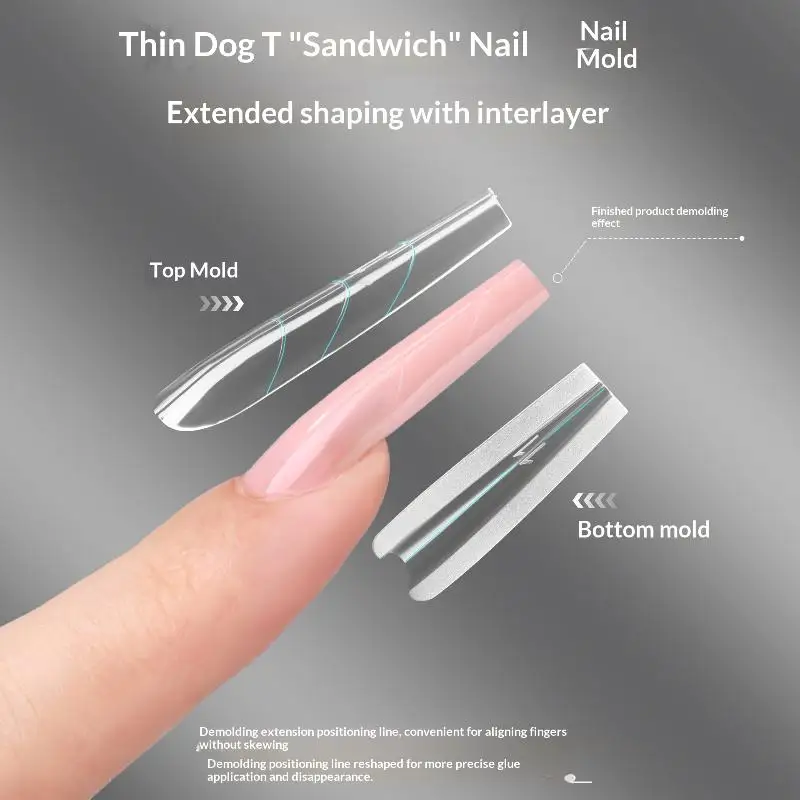 

180/240Pcs Sandwich Dual Nail Forms Elliptic Trapezium Transparent Extensions-Dual Forms Top Bottom Mold Long DIY Nail Art Forms