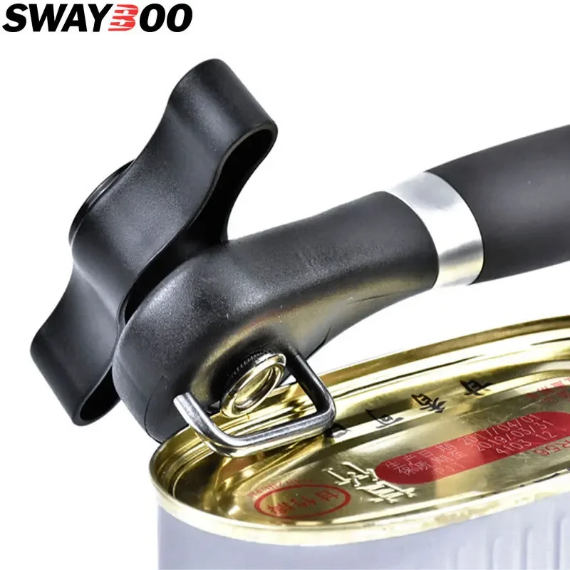 Swayboo ouvre-bouteille de canette ouvre-pot rotatif noir rouge ouvre-poignée multifonctionnel professionnel couteau en acier incurvé en acier inoxydable