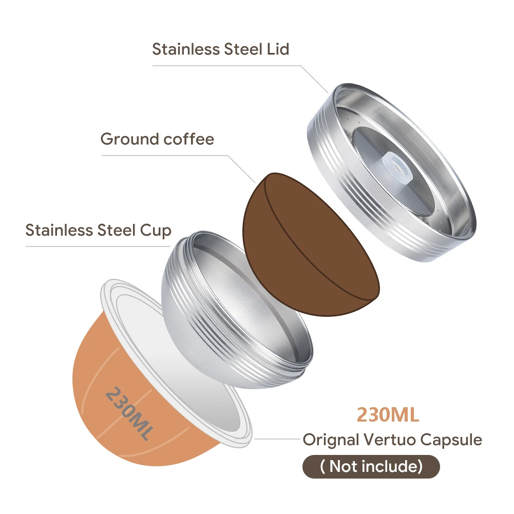 iCafilas For Nespresso Vertuo Next Refillable Coffee Capsule Coffee Fliter Pod  Eco-Friendly Stainless Steel Reusable Capsule