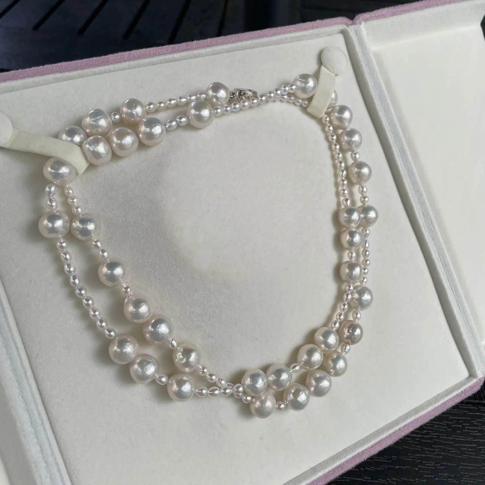 

Переливающийся маленький жемчуг 3-4 мм + 10-11 мм переливающееся жемчужное ожерелье из сахарной бумаги в стиле барокко, 80 см дизайнерская цепочка для свитера, ювелирное изделие, подарок