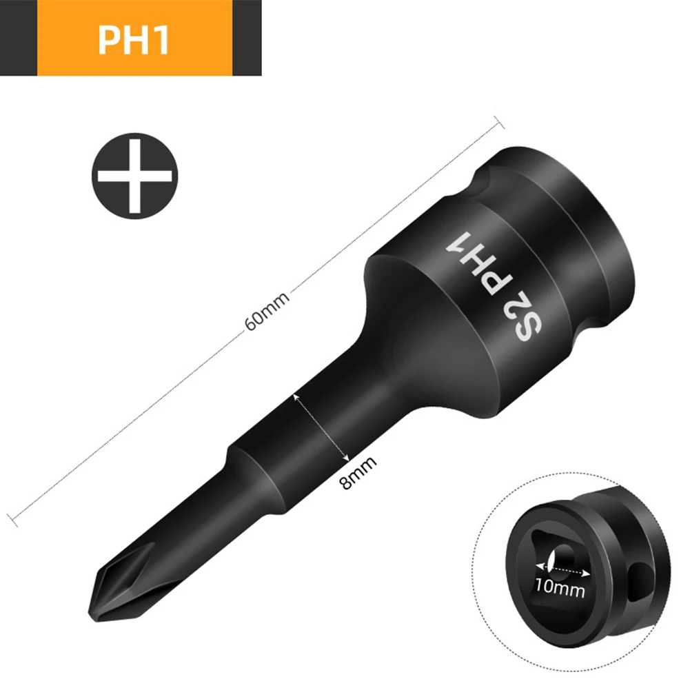 Screwdriver Bit Socket Adapter High Hardness PH1/PH2/PH3/PH4/PZ1/PZ2 PZ3/PZ4/SL3/SL4/SL5 3/8 Inch (10mm) Practical Tool Parts